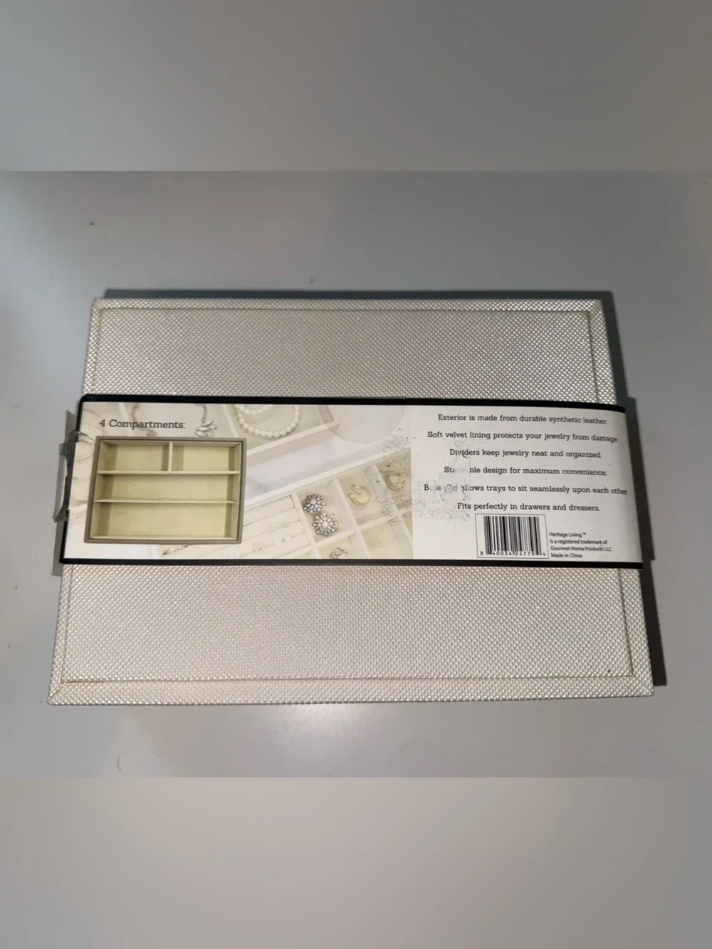 Bamboo Lid 2-Tier Jewelry Organizer - Natural wood and cream color